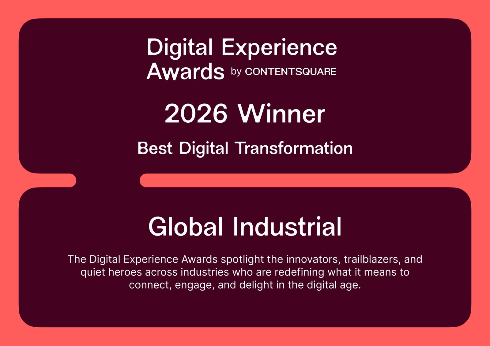 Official Digital Experience Awards winner certificate for Global Industrial, 2026.